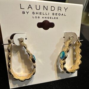 Laundry by Shelli Segal Gold Hoop Earrings with Turquoise Stone